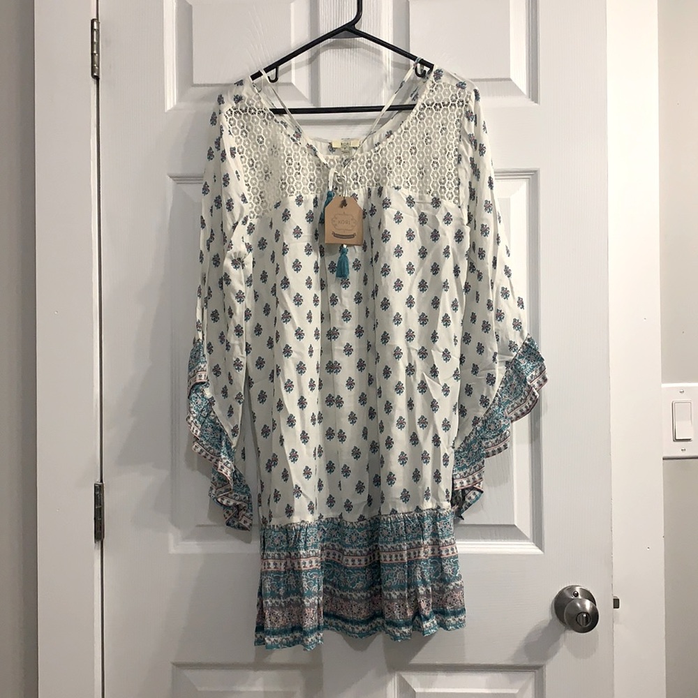 White, Blue, and Pink Kori Long Sleeve Dress